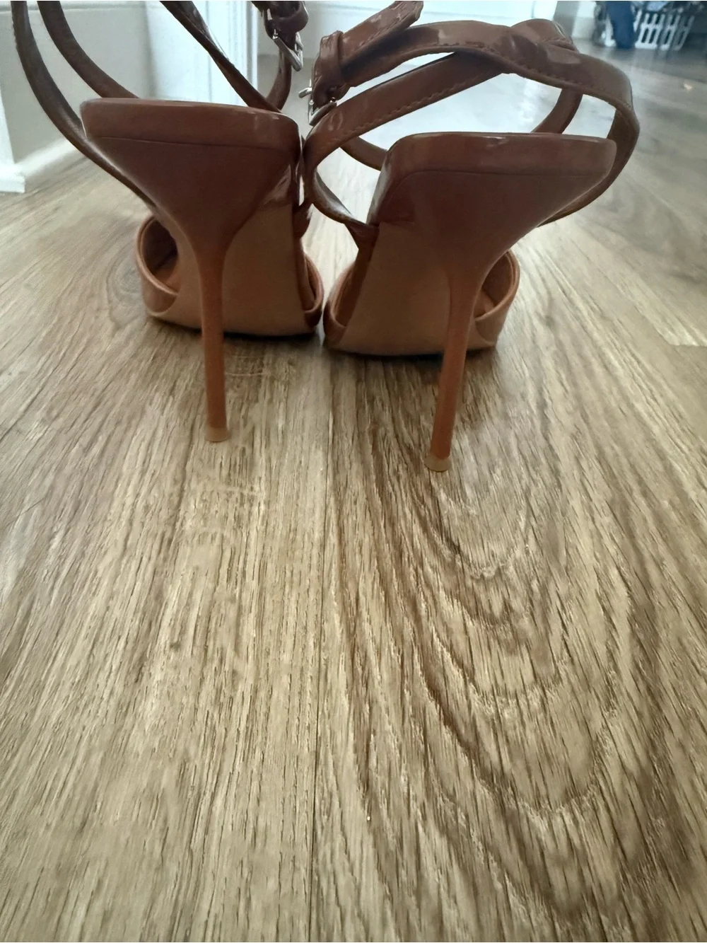 Steve Madden Cognac Patent Leather Block Heel Sandals